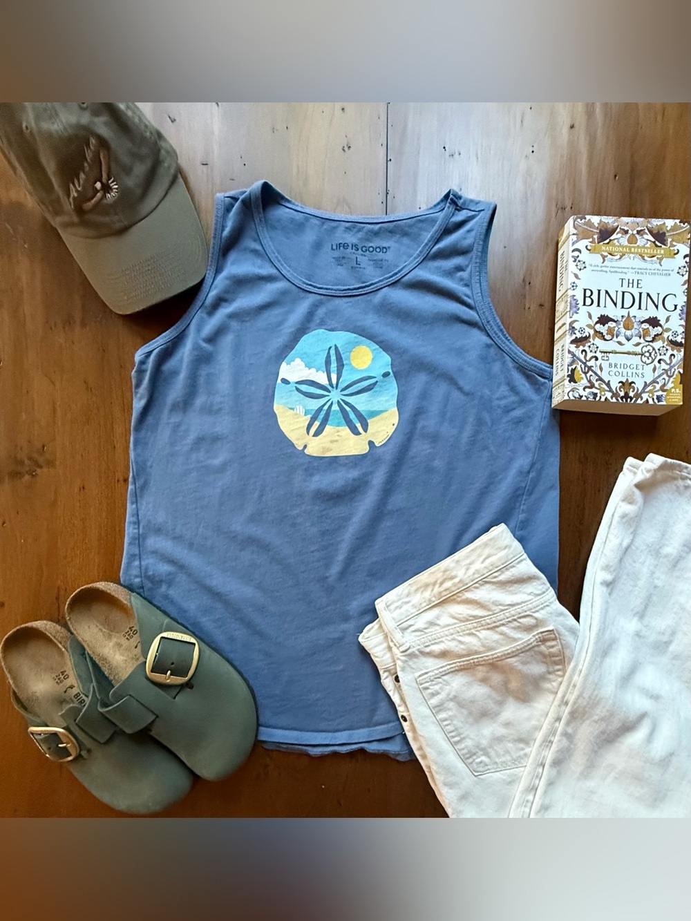 Life Is Good 100% Cotton Blue Tank with Sand Dollar Beach Graphic
